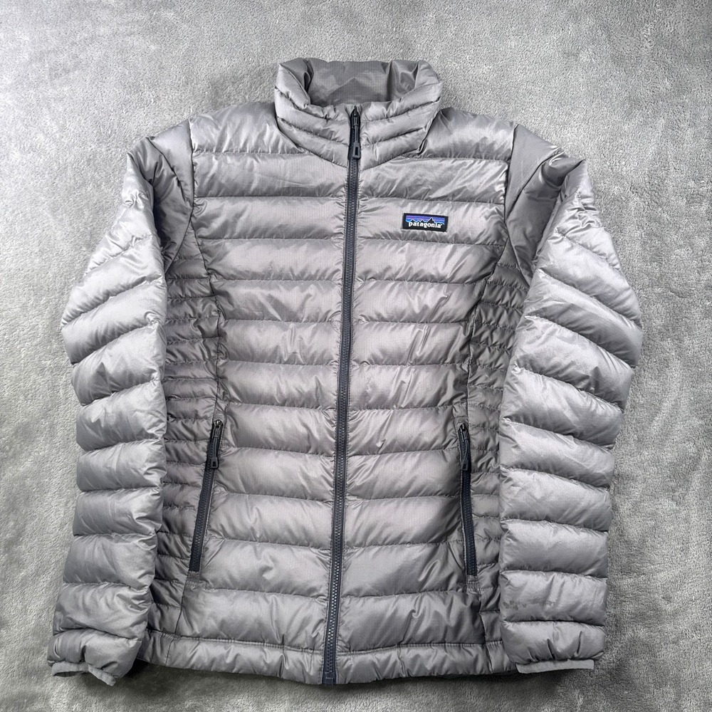 Patagonia Down Sweater Jacket Womens S Grey Quilted Puffer Full Zip 84683